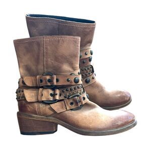 CO-OP Barney New York Buckle Studded Western Ankle Leather Boots